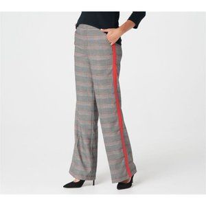 NWT G.I.L.I. PETITE WIDE LEG PLAID PANTS BLACK/RED STRIPE-VARIOUS SIZES